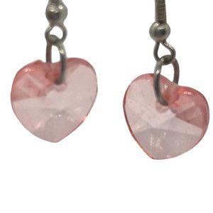 Pink Crystal Heart Drop Earrings